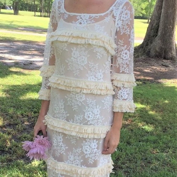 BHLDN Layered Cream Lace Wedding Gown - Picture 3 of 8
